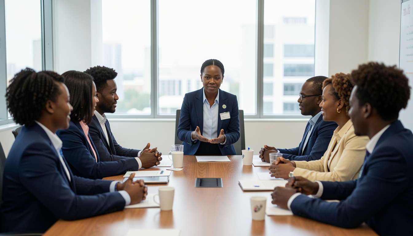African HR manager facilitating employee relations discussion